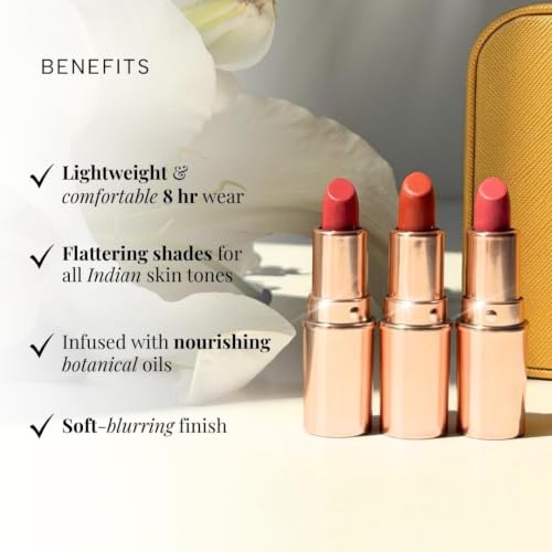 RAS Luxury Oils Lumiere Satin Matte Mini Lipstick Set of 3 for women | Long Lasting Hydrating Satin Matte Lipsticks | Creamy Pigmented Mini Lipstick Trio | Travel Size Lipstick Set for women | Lightweight Lipstick