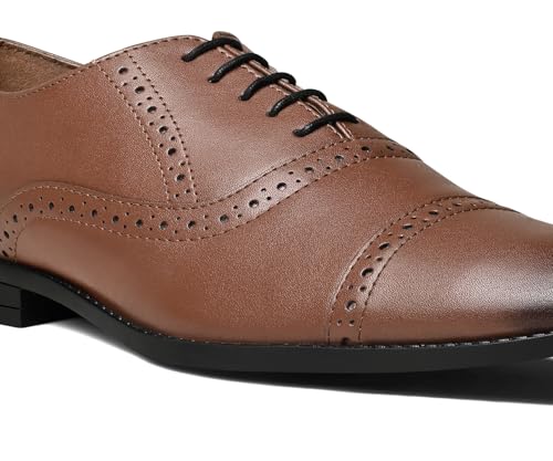 LOUIS STITCH Men's Formal Lace-up Oxford Shoes for Men | Solid Design | Ideal for Formal, Business Casual, and Parties | Russet Tan, Size UK 9 (RGOXTN)