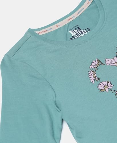 Jockey Girl's Super Combed Cotton Graphic Printed Regular Fit Full Sleeve T-Shirt_Style_UG11_Oil Blue_11-12 Yrs