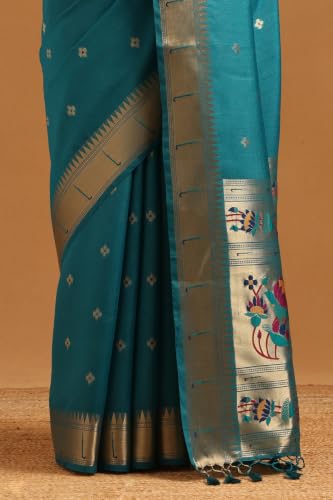 Soch Womens Teal Tussar Brocade Zari Woven Saree