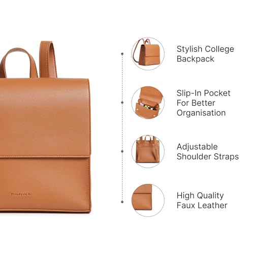 Fastrack Boxy College Backpack for Women |Stylish Backpack for Girls, Women, Ladies |Everyday 1 Compartment College Backpack Made of Faux Leather,Brown