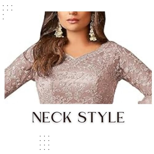 Divine International Trading Co Women's Embroidery Sequince Net Anarkali Gown Dupatta Set with Long Sleeve V-Neck and Full Length