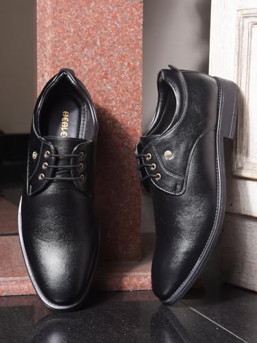 Liberty Healers SAGAR-16 Formal Lacing Derby Shoes for Men with TPR Sole | PU Outsole-Suitable for Office Work | Comfortable & Lightweight | Cushioned Footbed | Durable & Trendy Design (Black-45 EU)