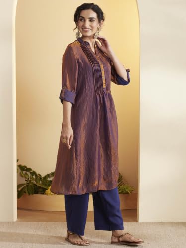 BIBA Poly Satin Dyed Straight Semi-Formal Kurta With Palazzo And Inner