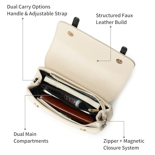Fastrack Monochrome Muse Satchel | Faux-Leather Women’s Handbag in White & Black | Buckle-Flap Design with Dual Carry Options & Multi-Compartment Interior