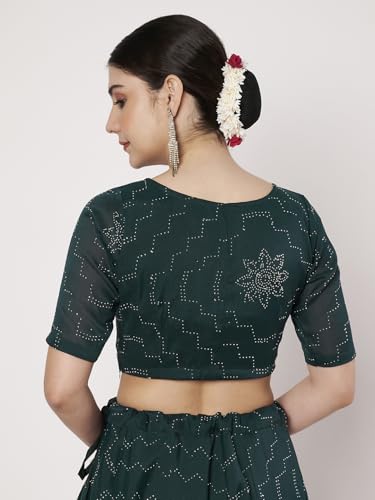 studio rasa Women's Silk Blend Embellished Readymade Blouse for Festive Wedding Party (TPWC725BL77M_Green_Medium)