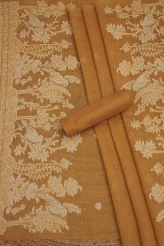 Soch Womens Mustard Chanderi Woven Design Unstitch Dress Material With Sequins