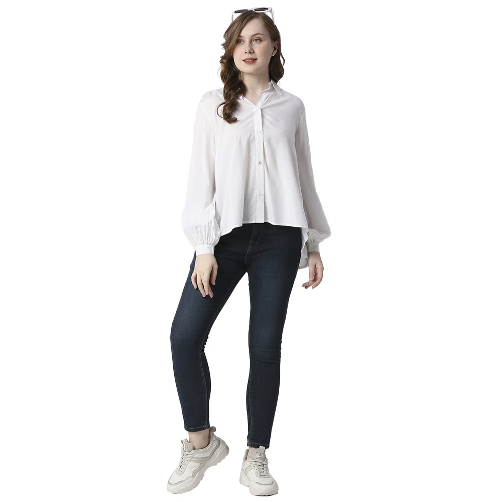 Pepe Jeans Solid Viscose Round Neck Women's Shirt (White, Medium)
