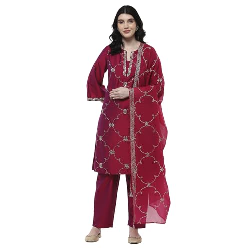 Rangriti Women's Viscose Blend Kurta Set (FSGLM22181SS25PUR_Purple