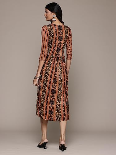 Aarke Ritu Kumar V-Neck 3/4Th Sleeve Printed Dress Black