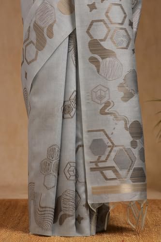 Soch Womens Light Grey Tussar Woven Design Saree