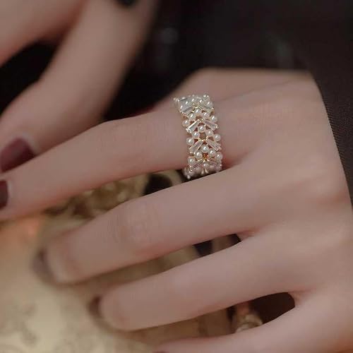 Bling Queen Women's Open Ring Studded With Pearls And Cubic Zirconia