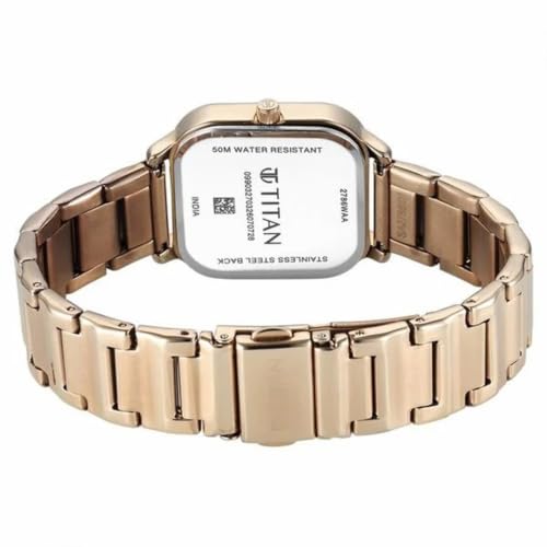 Titan Plain 3 Hands Work Wear Brown Round Dial Rose Gold Plating Stainless Steel Strap Womens Watch - 2786WM01