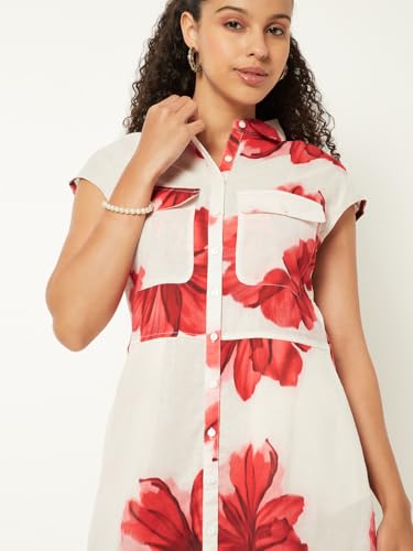 Max Women Floral Print Shirt Dress (Off White_M)
