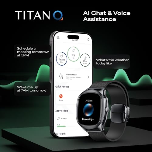 Titan EVOKE S Smartwatch with 1.7” AMOLED Display,1000 Nits, AI Watch Faces, Rotary Crown, AI Chat, Smart Glance, Flush strap Transition,Magnetic Precision Buckle,BT Calling, 24/7 Health Suite - Green