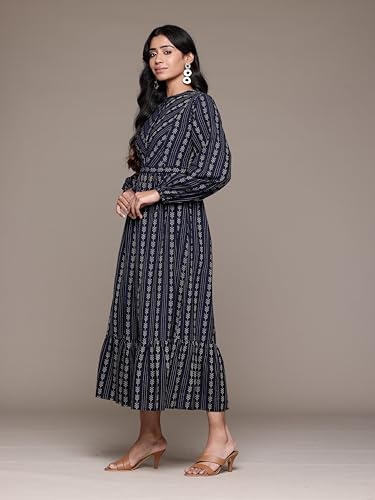 Ritu Kumar Round Neck Full Sleeves Long Dress Blue