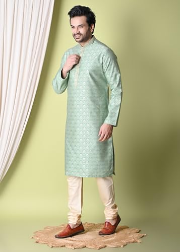 sajindia Men’s Traditional Kurta | Elegant Ethnic Wear for Men | Comfortable Fabric | Festivals, Weddings & Celebrations | Style 218 Green