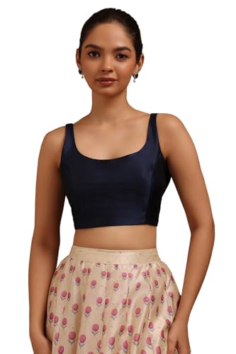 Soch Womens Navy Blue Art Silk Solid Padded Blouse