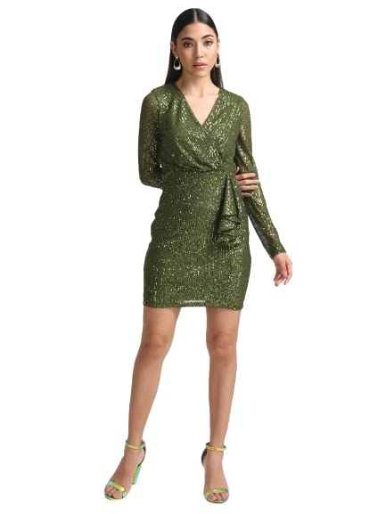 Kazo Women's Polyester Bodycon Mini Casual Dress (124655OLIVEXL_Green