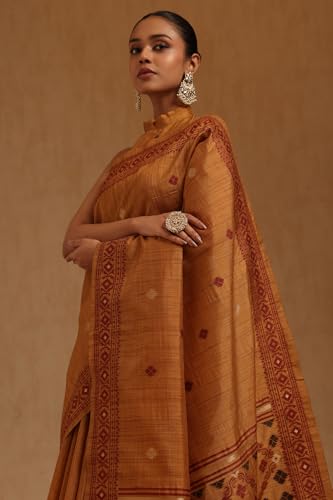 Soch Womens Brown Tussar Woven Design Saree