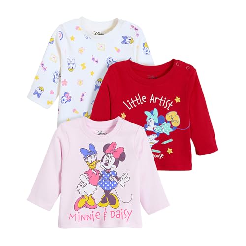 Hopscotch Girls Full Sleeves Multi 3-Pack Minnie Mouse Cotton T-shirts For Ages (3-6 Months)