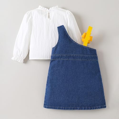 Hopscotch Girls Sleeveless White 2-Pc Floral Applique T-shirt & Skirt Dungaree For Age (6-7 Years)