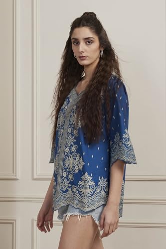 Biba Women Blue Cotton Straight Short Kurti_34