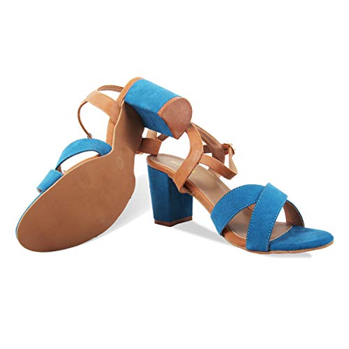 ROCIA Blue Criss Cross Strap Block Heels with Buckle Closure