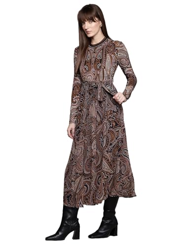 Label RITU KUMAR Brown Bluo Crew Neck Dress with Belt