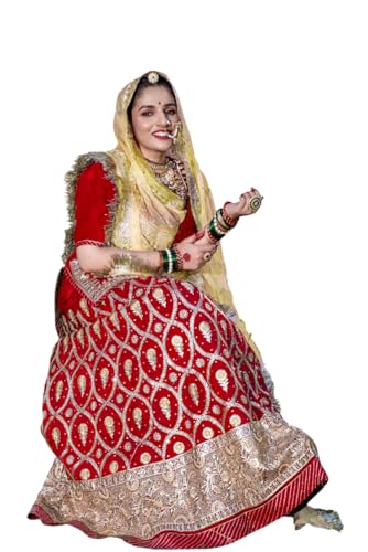 SHYAMLATA Latest Heavy sequins Work Semi Stitched Shimmer Silk Rajputi Poshak For Women Rajasthani Lehenga Choli (Red)