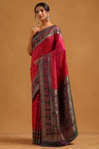 Soch Womens Wine Silk Woven Woven Design Zari Woven Saree