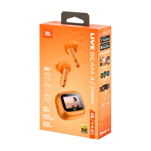 JBL New Live Beam 4 TWS with Smart Charging Case, Hi-Res Audio, True Adaptive Noise Cancelling 2.0, 6-Mic Perfect Calls 2.0, Personi-Fi 3.0, BT 6.0, LE Audio,Auracast, Up to 48H Playtime, IP55, Orange