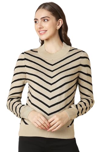 Allen Solly Women's Acrylic Crew Neck Sweater (AHSWCRGFU79027_Khaki
