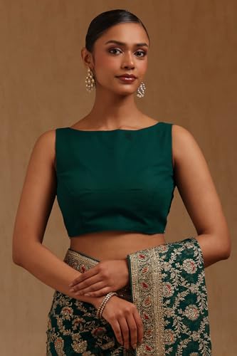 Soch Womens Teal Green Georgette Embroidered Saree With Stone Work