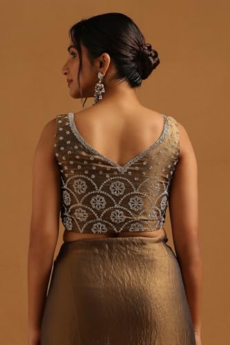 Soch Womens Olive Fendy Organza Saree With Swarovski Stone
