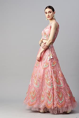 Prasheem Fashion Women's Net Embroidered Semi-Stitched Lehenga Choli with Dupatta (MorPankhLehenga-Navratri-Girlish-Latest-Lehenga; Free Size)