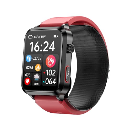 Domars Blood Pressure Smart Watch with Air Pump Cuff, 1.92" Health Monitor Blood Oxygen/Temperature/Heart Rate, 120+ Sports, 30-Day Battery, IP68 Waterproof, Android iOS Tracker for Men Women (Red)
