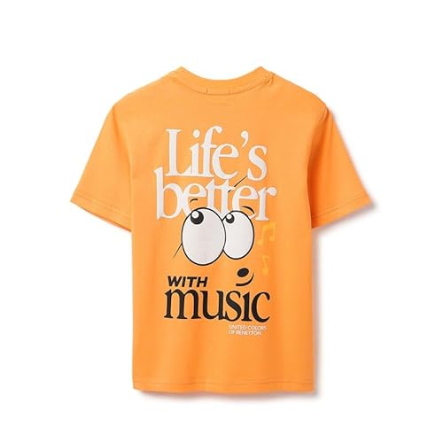 United Colors of Benetton Relaxed Fit Round Neck Graphic Life's Better with Music T-Shirt