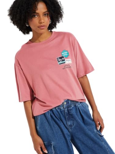 Max URB_N Women Printed Oversized T-Shirt (Pink_S)