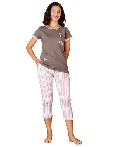 BODYCARE Women's Cotton Printed T-Shirt and Capri Set | Soft & Breathable Nightwear | Short Sleeves | Loungewear Co-Ord Set| BSCS16031_100 Multicolour