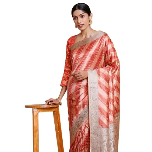 Kalyan Silks Women's Wood Red Tusser Silk Saree With Zary Border With Full Off Zary Work Blouse