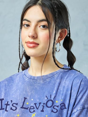 Bewakoof Official Harry Potter Merchandise Women's Graphic Printed Oversized Fit Half Sleeve Round Neck Cotton Jersey Acid Wash T-Shirt_659430_Blue_3XL