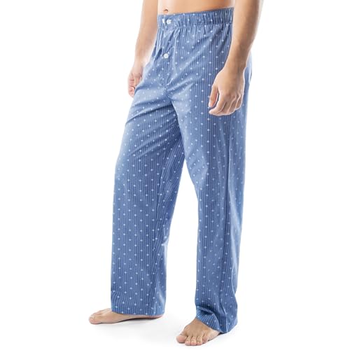 Fruit of the Loom mens Broadcloth Short Sleeve Top and Long Pants Pajama Set, Medium Blue, Small