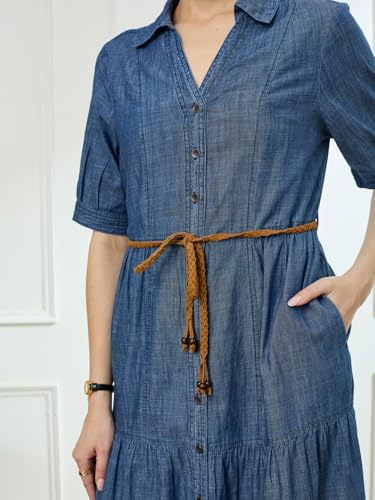 Latin Quarters Women's Blue Solid Half Sleeves Collar Neck Casual Fit & Flared Dress_S