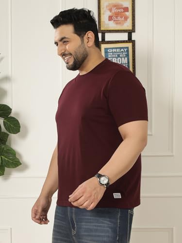 JOHN PRIDE Plus Size Men Regular Fit Solid Short Sleeves Maroon Round Neck T-Shirt (JPTSR3501U_7XL_Maroon)