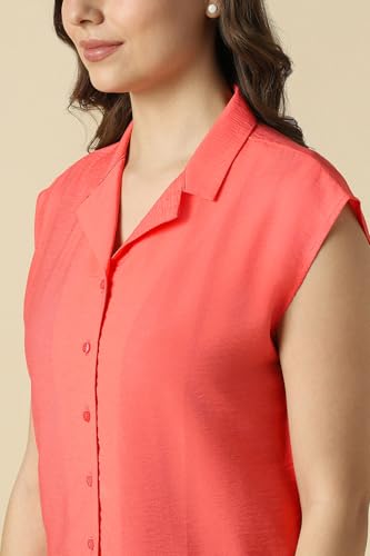 Women Peach Solid Cap Sleeves Shirt