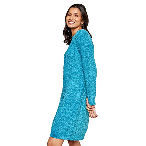 AND Women's Polyester Straight Regular Length Dress (FW22AB232DRFK_Teal_S)