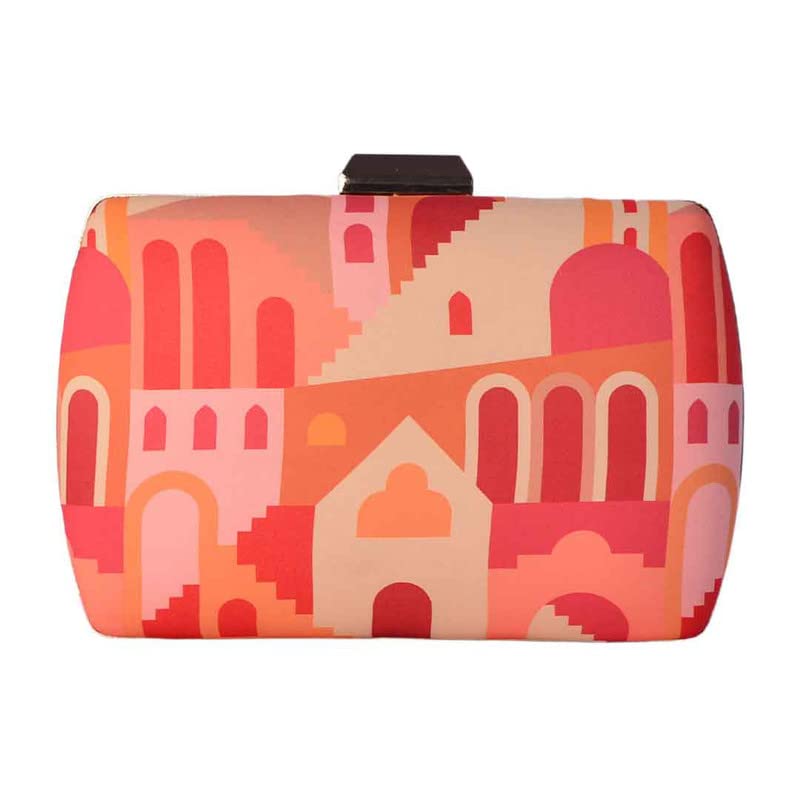 Artklim Red And Soft Pastel Door Printed Clutch