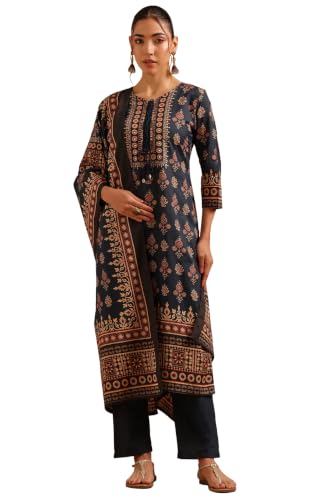 Soch Womens Blue Cotton Ethnic Motifs Printed Salwar Suit