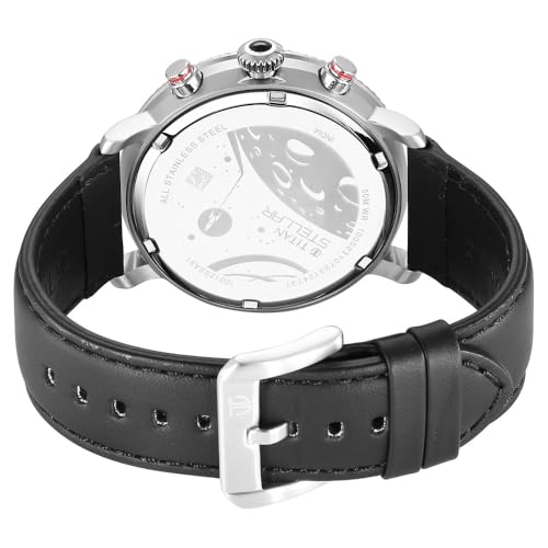 Titan Stellar Quartz Multifunction Black Dial Black Leather Strap Watch for Men - NT10012SL01